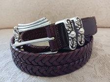 Pretty Brighton Sz M 32 Brown Braided Leather Belt w Silver Buckle Double Loop