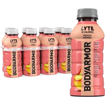 BODYARMOR LYTE, Peach Mango, Electrolyte Drink, 12 Ounce (Pack of 8), Orange 