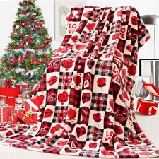 Red Love Hearts Printed Plush Throw Blanket Cozy Gift for Women