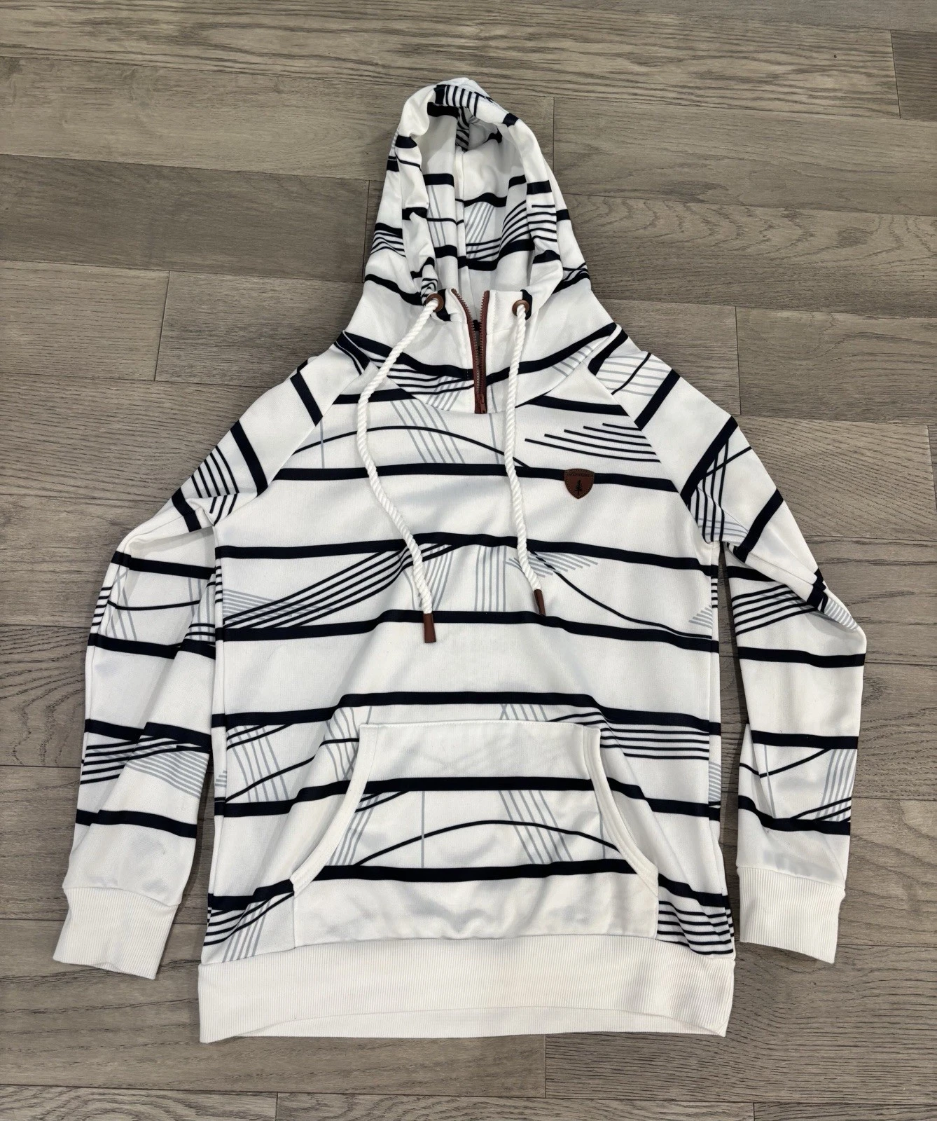 Womens Wanakome Hoodie Striped Navy Pullover Sweatshirt Size M