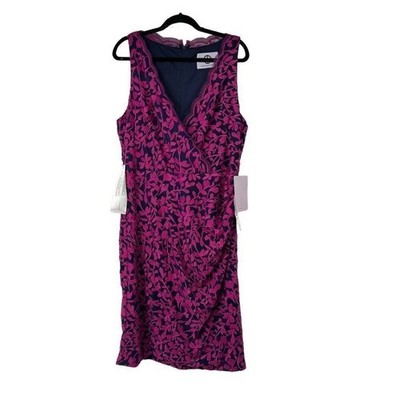 JS Collections Blue Fuchsia Floral Embroidered Sleeveless Dress Womens 16 NWT