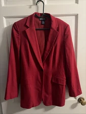 Land's End Vintage Wool Cashmere One Button Blazer Jacket 8 Red Academia Holiday