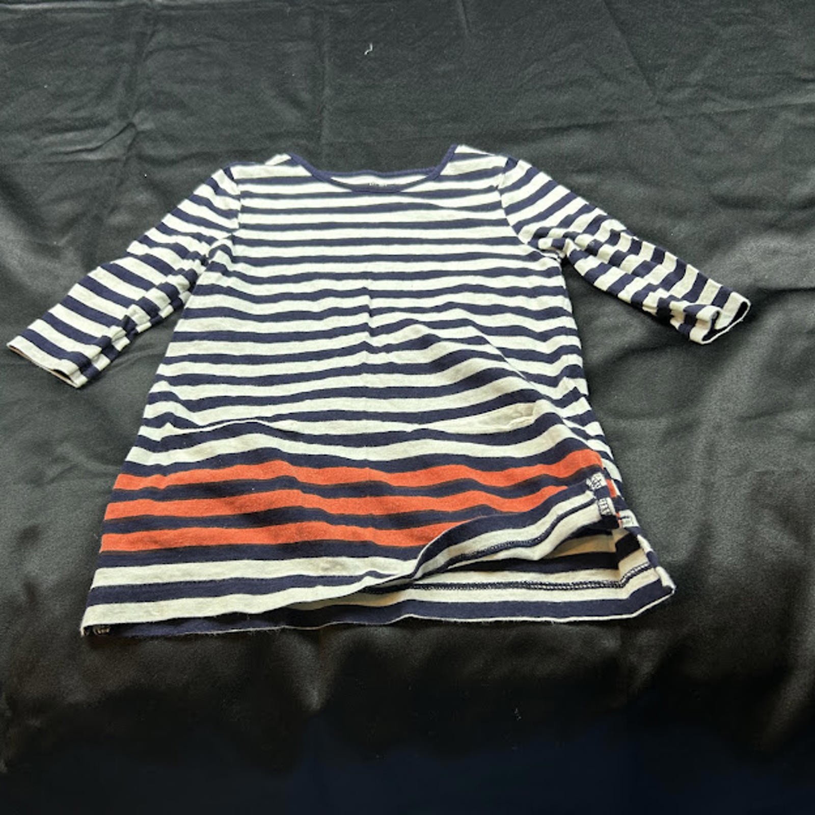 OshKosh B’gosh Girls Shirt 4T Navy White Striped Red Orange EUC