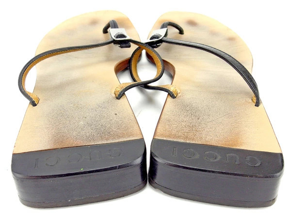 GUCCI Sandals Shoes Women's #36 Half C Black x Silver Leather T13105 Brand High thumbnail 2