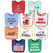 Baby Boy or Girl Terry Bibs Set of 10-100 Cotton, Soft, Absorbent Baby Bibs,...