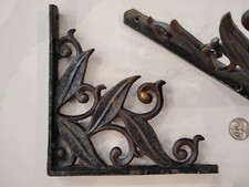Pair of 7" Cast Iron Shelf Brackets Corbels Ornate Leaf Scroll Design Lot of 2