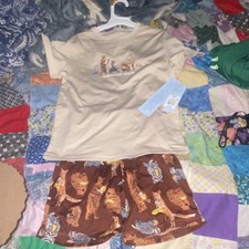 Cat  Jack Boys Pajama Set S 6/7 Beige Brown Animal Print Bear Fox Raccoon