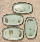 FOUR Frankoma Pottery Plainsman Woodland Moss 6P Snack Plates 11.5" x 6.75" Blue