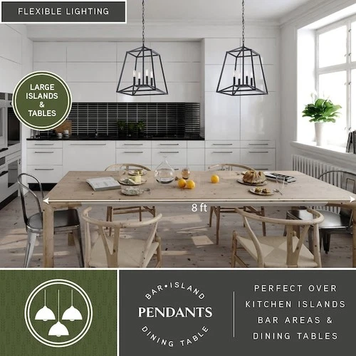 VAXCEL P0310 Hayes 4 Light Black Farmhouse Cage Pendant Lantern - Picture 4 of 9