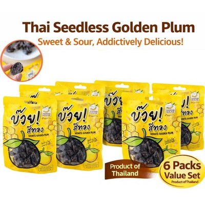 Seedless Golden Plum 35g x6 Packs Thai Dried Sweet Sour Snack Candy Honey Aroma