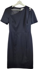 Reiss Huxley Asymmetric Midi Dress Black Short Sleeve Size 10 Little Black Dress