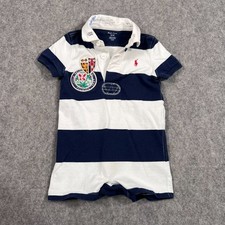 Ralph Lauren Baby Boys Navy Blue White Striped Rugby Shortall Size 12 Months