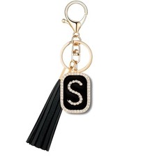 Fashion Cubic Zirconia Crystal Alphabet Initial Letter Keychain Tassel S