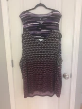 2 Plus Size 3X Catherines CJ Banks Sleeveless Print Summer Blouses Striped Geo