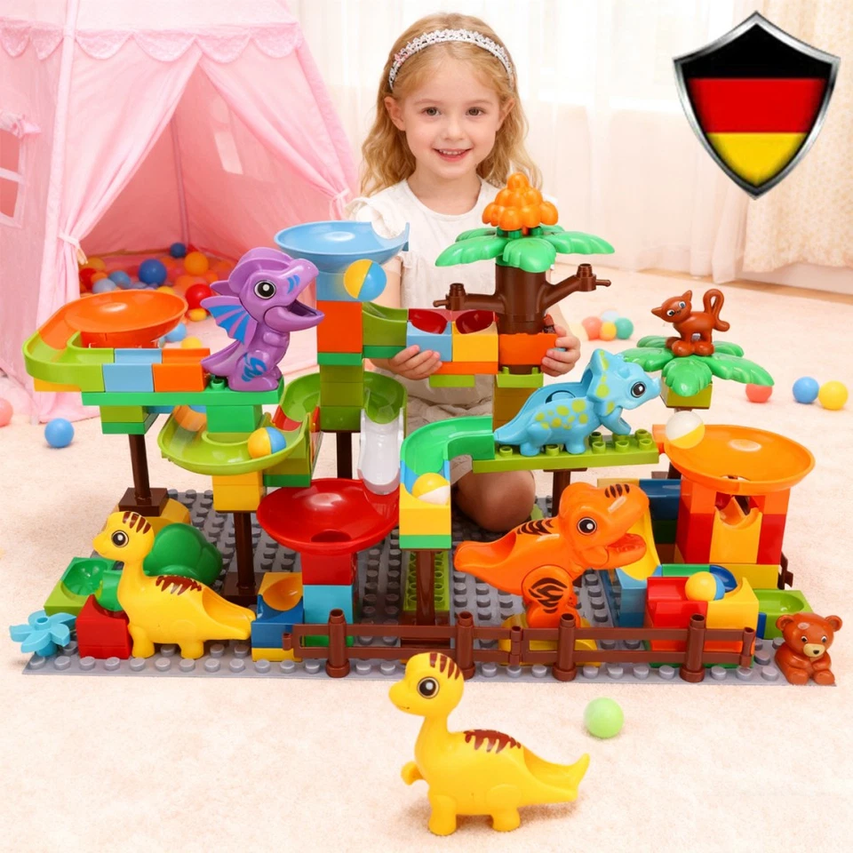 Murmelbahn Bausteine Dinosaurier Spielzeuge,Kinder STEM Spielzeug Dino Kugelbahn - Bild 2 von 4