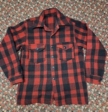 Vintage 1950s/1960s Wool Flannel Shirt Red Black Buffalo Plaid Button Down