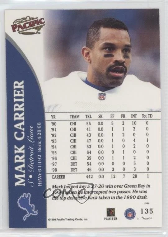 1999 Pacific Red Mark Carrier Mark A Carrier #135 - Image 2 of 2