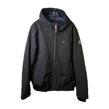 Tommy Hilfiger LARGE Hooded Insulated Black SoftShell Full-Zip Heavy Jacket Men