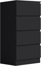 Matt Black Modern Bedroom Furniture Chest of Drawers, Slim Tall 4 Drawer Chest -