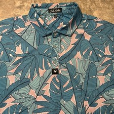 Bad Birdie Polo Shirt Mens Large Green Hawaiian Floral Golf Performance Stretch