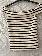 Zara Striped Bardot Stretchy Knit Cream And Black Size Medium