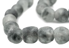 Grey Mist Recycled Glass Beads 18mm Ghana African Sea Glass Round Large Hole