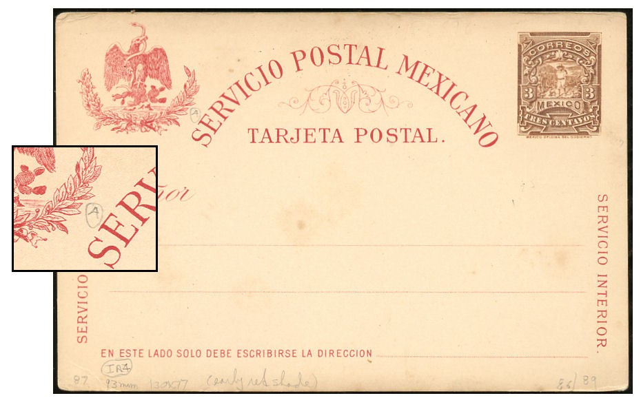 MEXICO 1897 3¢ PSC 4mm WREATH/93mm CARD HEIGHT PC86