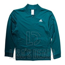 Boy's Adidas Youth Bomber Track Jacket Full Zipper  front Pockets Black Green