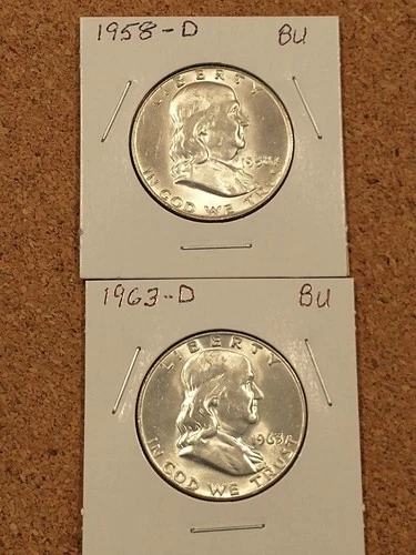 1958-D and 1963-D Uncirculated Franklin Half Dollars