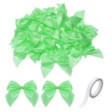 100Pcs Mini Ribbon Bow 2.8" Mini Satin Ribbon Flower Bows with Tape Green