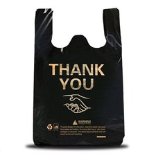 50 Pack 7x15 Black Thank You Plastic T Shirt Shopping Bags With Handles