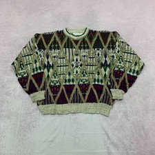 Vintage abstract knitted jumper Patterned Grandad chunky knit sweater Men's L