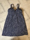Lands' End Women's Navy Blue Polka Dot Surplice Swim Dress sz 12 Underwire bra