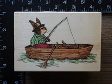 Holly Pond Hill LEON GONE DISHING Canoe Bunny Rubber Stamp by UPTOWN RUBBER