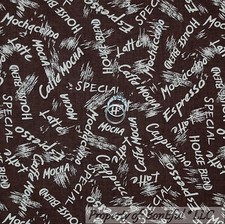 BonEful Fabric FQ Cotton Quilt Brown Cream Coffee House Word VTG Blend Espresso