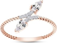 Rope Design Promise Ring Simulated Birthstone 14K Rose Gold Plated Sterling
