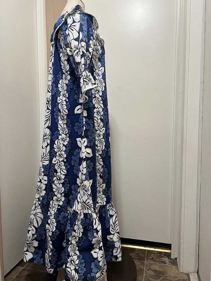 Vestido Hawaiano Hilo Hattie Vintage Años 60 70 Azul Blanco Floral Para Mujer Talla XS Foto 4 de 4