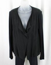 Lola & Sophie Women's Black V Neck Long Ribbed Sleeve Open Front Jacket Medium
