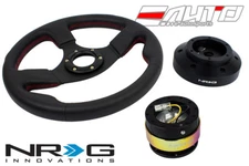 NRG 320mm Race Leather RD St Steering Wheel 101H Hub 2.0 Black Neo Quick Release