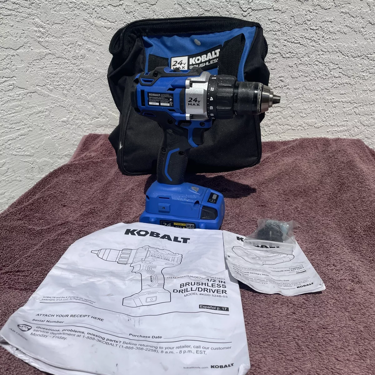 Kobalt 24V Max 1 2 inch Brushless Drill Driver with battery Bag