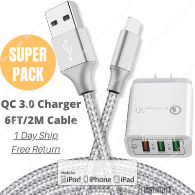 6Ft Braided Charger Cable For Apple iPhone 11 XR 8 7 6 5c iPad USB Charging Cord