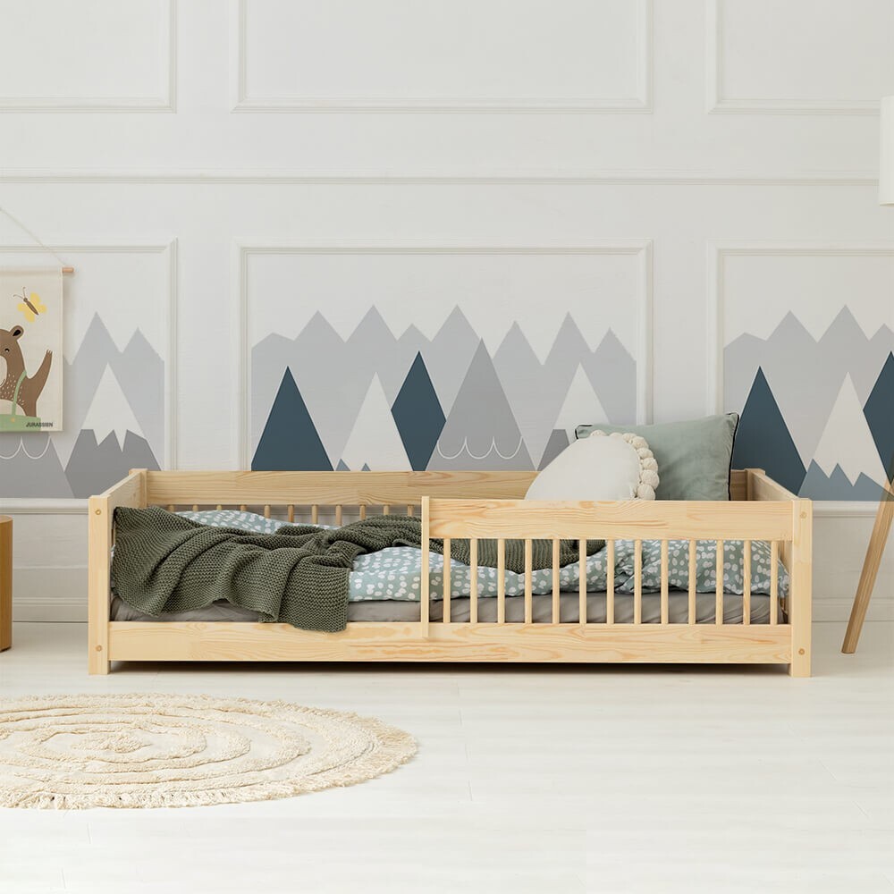 Lit enfant simple CPW 90x190cm en bois naturel avec barrières de sécurité amovibles
