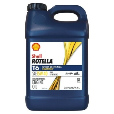 Shell Rotella T6 Full Synthetic 15W-40 Diesel Engine Oil, 2.5 Gallon