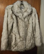 Vintage XS Pamela McCoy Replica Tipped Arctic Blue Faux Fox Fur Coat White