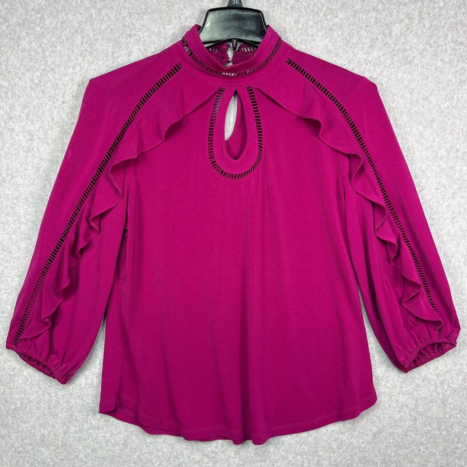 Blouse Women M Magenta Ruffle Sleeve Keyhole Pullover Workwear