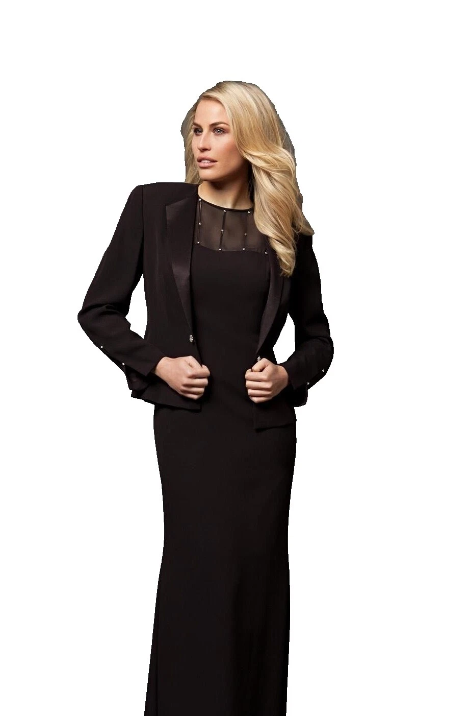 Vestidos de dama de honor de Satén Manga larga negro