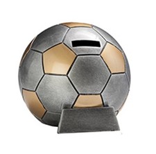 Geschenk Fußball-Spardose silber/gold ST39374 (d=13 cm) inkl.Gravur 