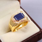 Heizbar Blau Saphir Edelstein Vergoldet 925 Sterlingsilber Herren Ring #5433