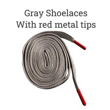 Strings Shoe Laces 3/4 Wide Double Fat. 45 inch Gray With Red Metal Tips.