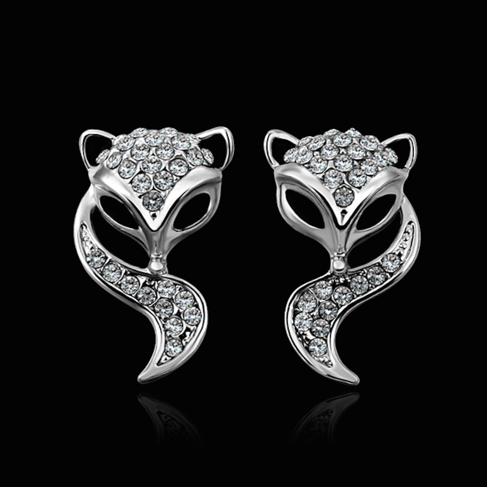 Child's Black And White Cubic Zirconia Fox Stud Earrings In 10K Gold - Foto 6